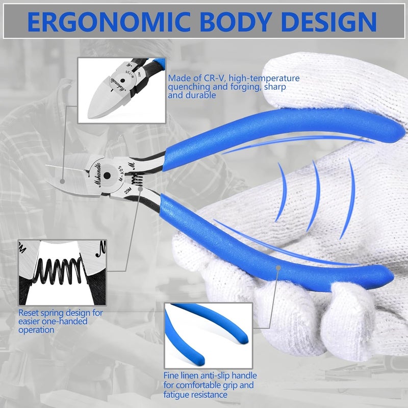 mshandto Wire Cutters, 5" Flush Cutters for Electronic Component, CR-V Side Cutters for Crafting, Ultra-Sharp Diagonal Cutters, Flush Cut Pliers for Jewelry Making, Plastic, Soft Copper Wire - Image 3